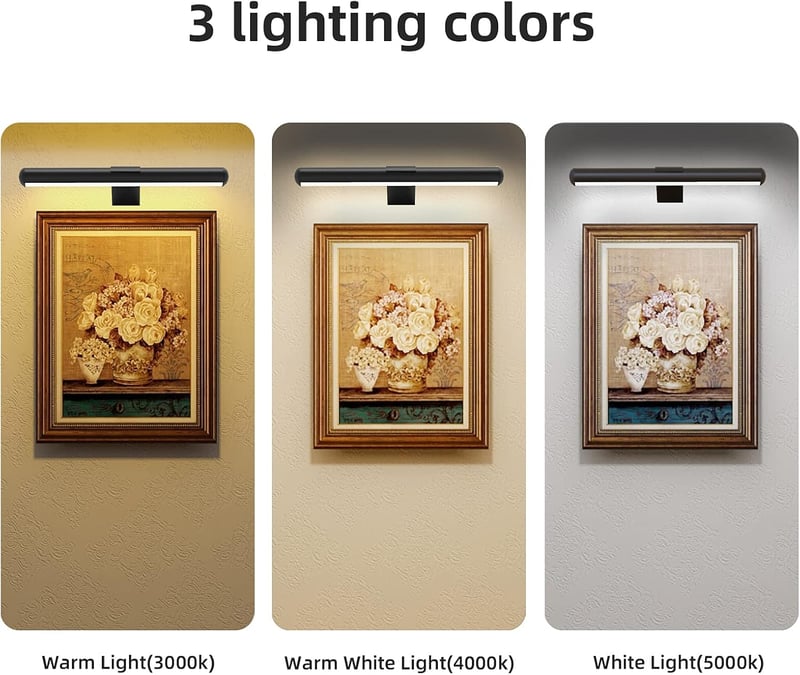TINTINDOC LED Képvilágító Lámpa - Tölthető Akkumulátoros Fali Képmegvilágító Távirányítóval, 300 Lumen, 3 Színhőmérséklet, Festményekhez, Mű