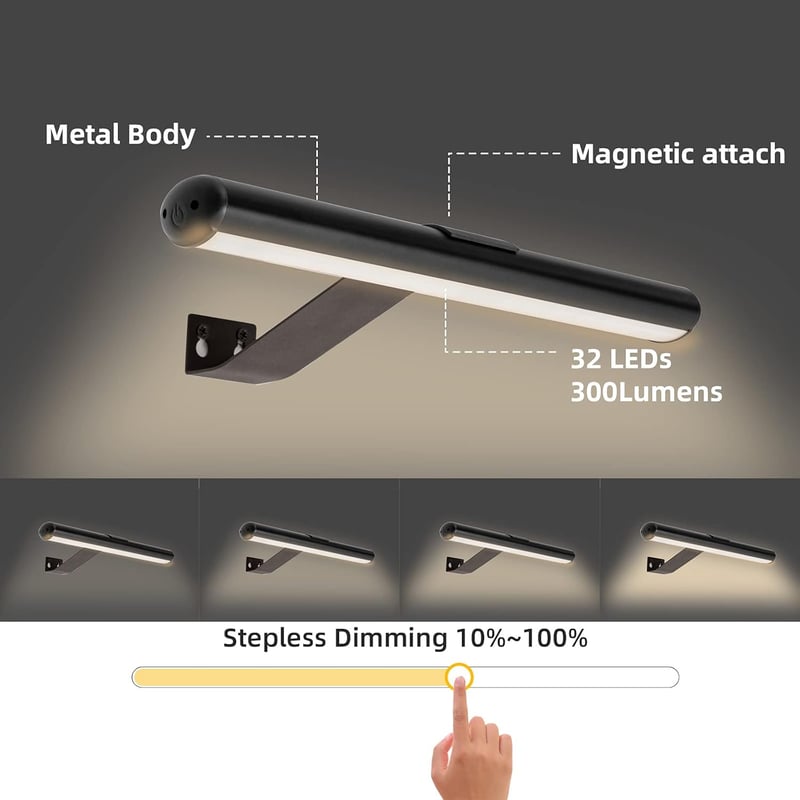 TINTINDOC LED Képvilágító Lámpa - Tölthető Akkumulátoros Fali Képmegvilágító Távirányítóval, 300 Lumen, 3 Színhőmérséklet, Festményekhez, Mű
