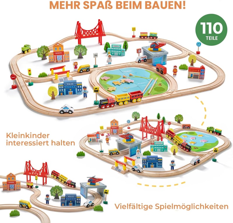 Tiny Land 110 darabos fa vonatszett gyerekeknek 3-7 év