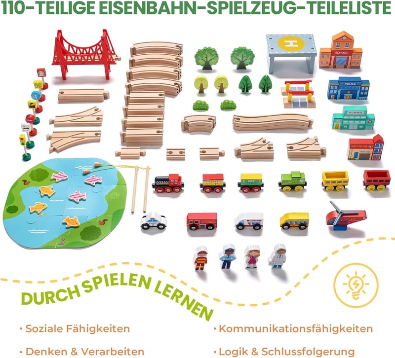 Tiny Land 110 darabos fa vonatszett gyerekeknek 3-7 év