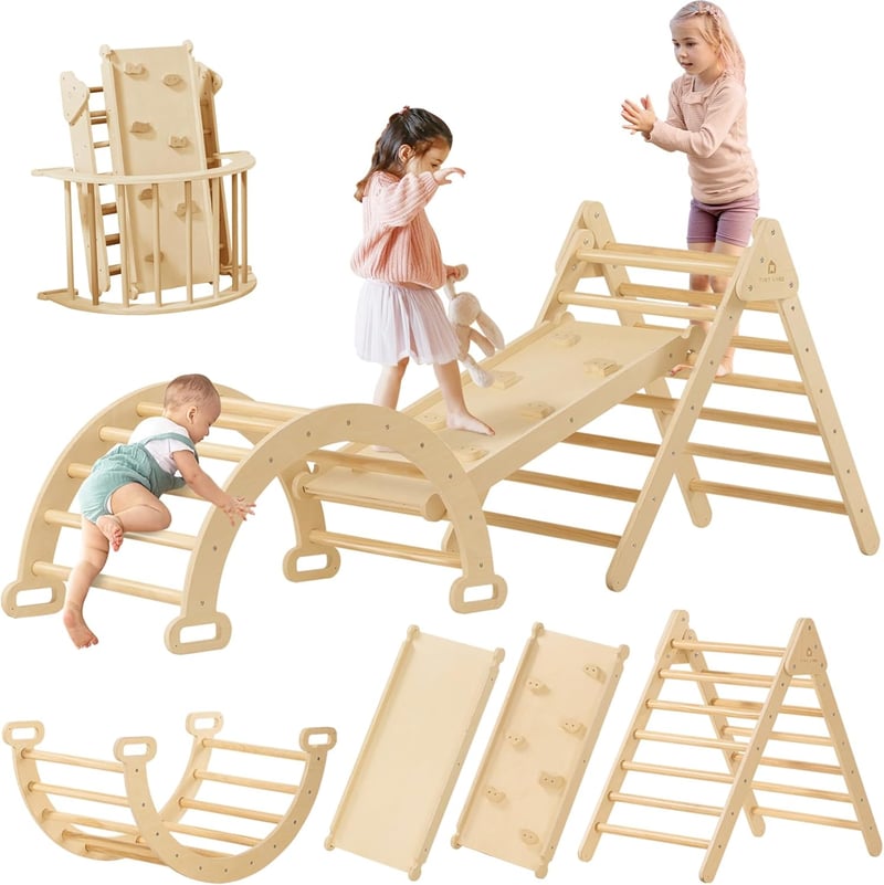 Tiny Land 3 az 1-ben Montessori Kletterdreieck Összecsukható Fa Mászóka 2-6 Éves Gyerekeknek