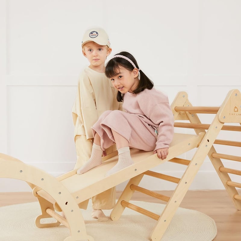 Tiny Land 3 az 1-ben Montessori Kletterdreieck Összecsukható Fa Mászóka 2-6 Éves Gyerekeknek