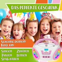 TinyGeeks Gyerek Boombox CD Lejátszó FM Rádió Beépített Hangszóróval Rózsaszín 6