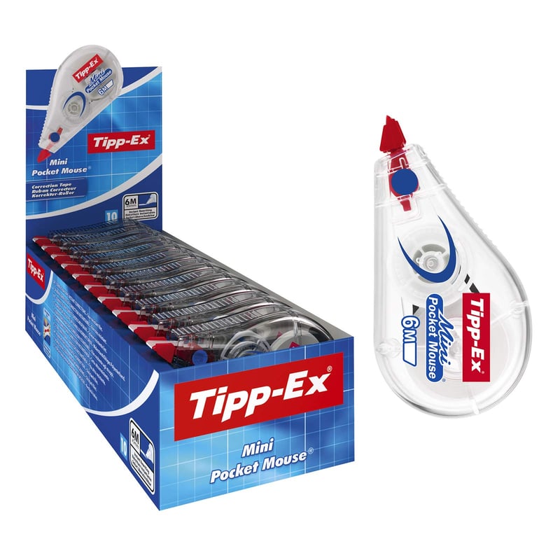 Korekčný strojček Tipp-Ex Mini Pocket Mouse, 6 m x 5 mm, biely, balenie 10 ks, na kancelárske a školské použitie