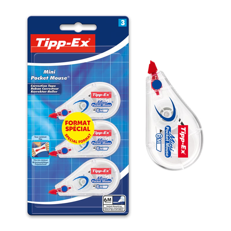Korekčná páska Tipp-Ex Mini Pocket Mouse, 6 m x 5 mm, balenie 3 ks, na školské a kancelárske použitie
