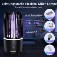 Tiptop Home Elektrický lapač komárov 4000 mAh USB nabíjateľná lampa proti hmyzu, lapač múch, vnútorná a vonkajšia hubička škodcov s návnadou 4