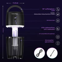 Tiptop Home Elektrický lapač komárov 4000 mAh USB nabíjateľná lampa proti hmyzu, lapač múch, vnútorná a vonkajšia hubička škodcov s návnadou 8