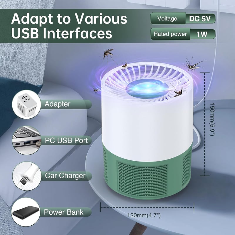 Tiptop Home USB Elektromos Rovarcsapda - UV Fényes Szúnyog- és Légyirtó Lámpa, Hordozható, Csendes Működés, Konyhai, Beltéri és Kültéri Hasz