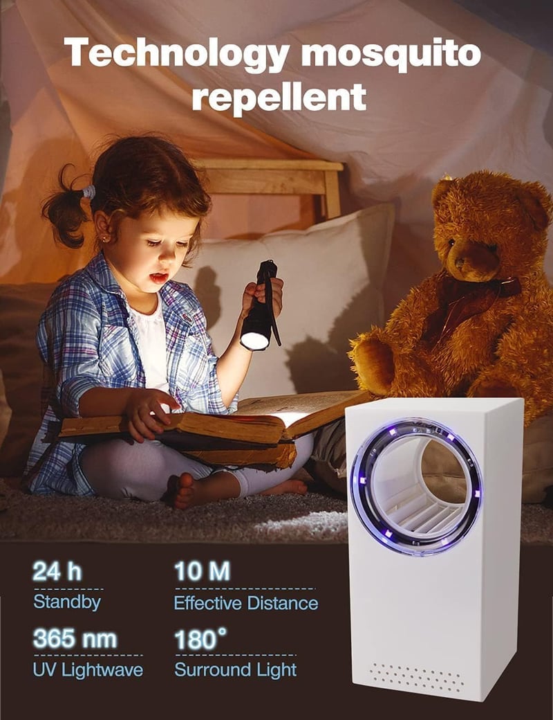 Lampă anti-țânțari electrică USB Tiptop Home cu lumină UV, distrugător de țânțari și muște 180°