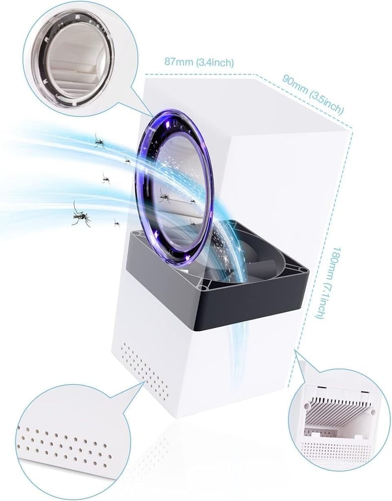 Lampă anti-țânțari electrică USB Tiptop Home cu lumină UV, distrugător de țânțari și muște 180°