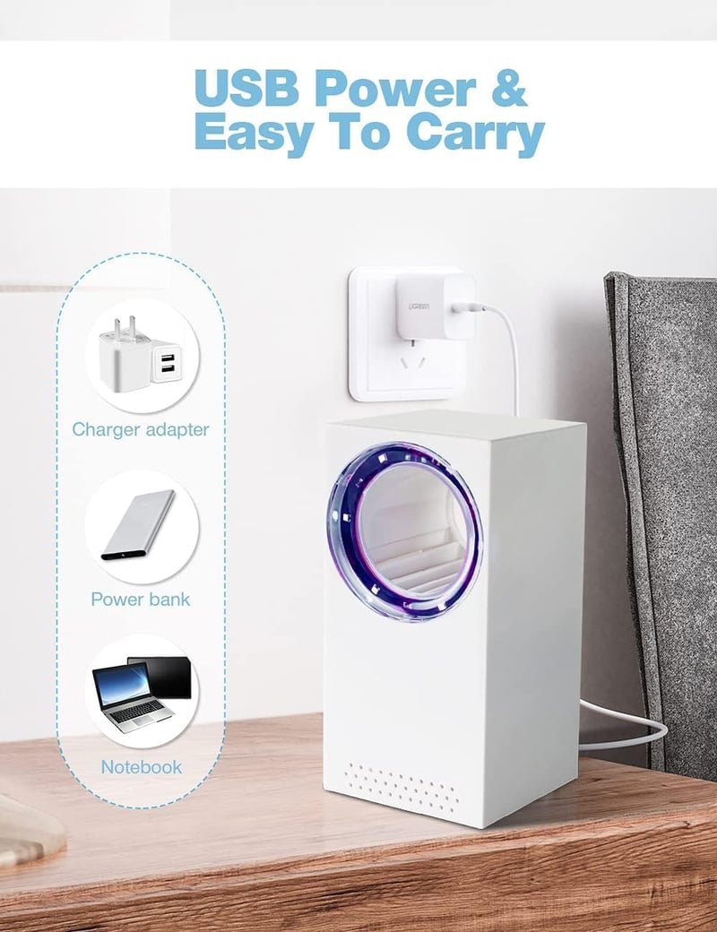 Lampă anti-țânțari electrică USB Tiptop Home cu lumină UV, distrugător de țânțari și muște 180°