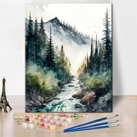 TISHIRON Erdei Tájkép Számfestő Készlet Felnőtteknek - Akril Festés Vászonra 40x50 cm - DIY Kreatív Hobby Szett Keret Nélkül 1