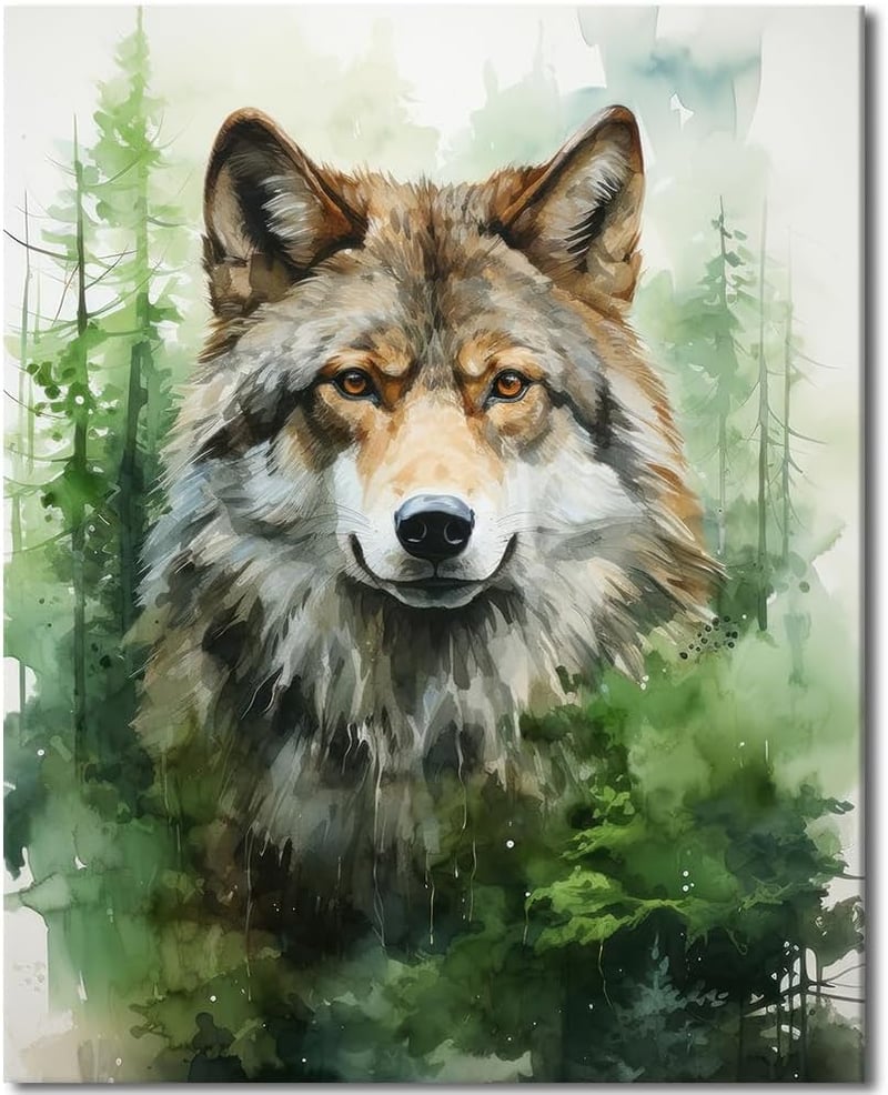 TISHIRON Farkasok Festés Számok Szerint Vászon Készlet 40x50cm Olajfestés Kezdőknek Ecsettel és Festékkel