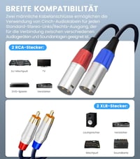 Tisino TSN9507 Dual RCA–XLR (male) sztereó audiokábel - 1 m 3