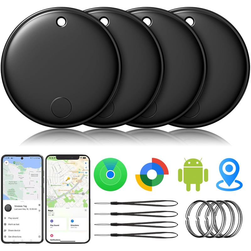 Tisoutec 2026 Air Tracker Bluetooth lokátor, 4 ks – kompatibilný s Android a iOS, podpora Apple Nájsť a Google Find My, vyhľadávač kľúčov a peňaženky