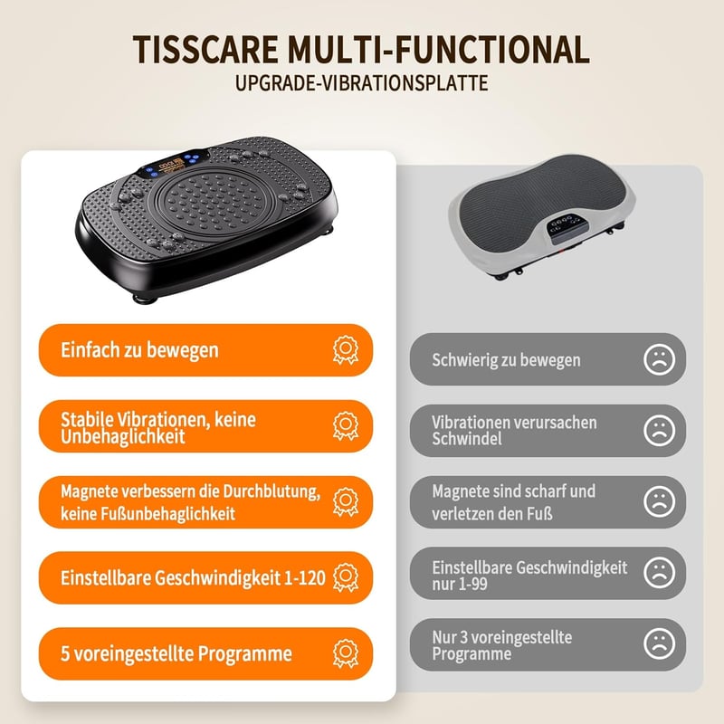 TISSCARE Vibrációs Tréner - Otthoni Edzőgép 120 Fokozattal, 5 Programmal, LED Kijelzővel, 136kg Teherbírással - Zsírégető Fitness Eszköz Fér