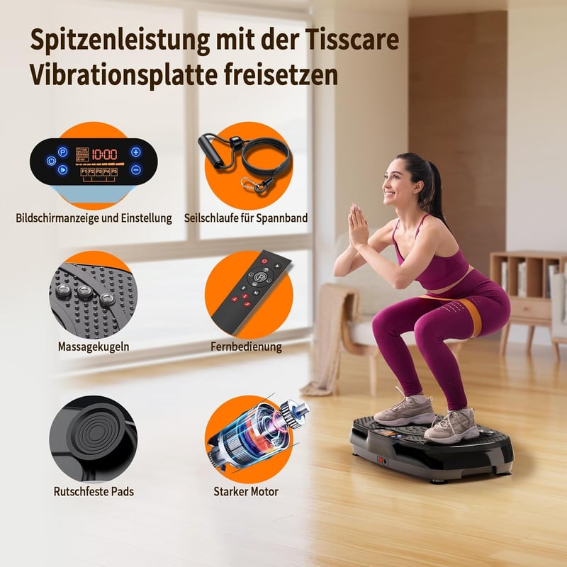 TISSCARE Vibrációs Tréner - Otthoni Edzőgép 120 Fokozattal, 5 Programmal, LED Kijelzővel, 136kg Teherbírással - Zsírégető Fitness Eszköz Fér