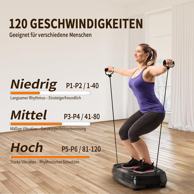 TISSCARE Vibrációs Tréner - Otthoni Edzőgép 120 Fokozattal, 5 Programmal, LED Kijelzővel, 136kg Teherbírással - Zsírégető Fitness Eszköz Fér