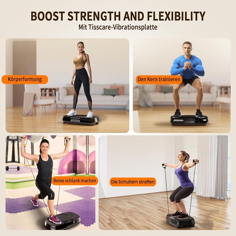 TISSCARE Vibrációs Tréner - Otthoni Edzőgép 120 Fokozattal, 5 Programmal, LED Kijelzővel, 136kg Teherbírással - Zsírégető Fitness Eszköz Fér
