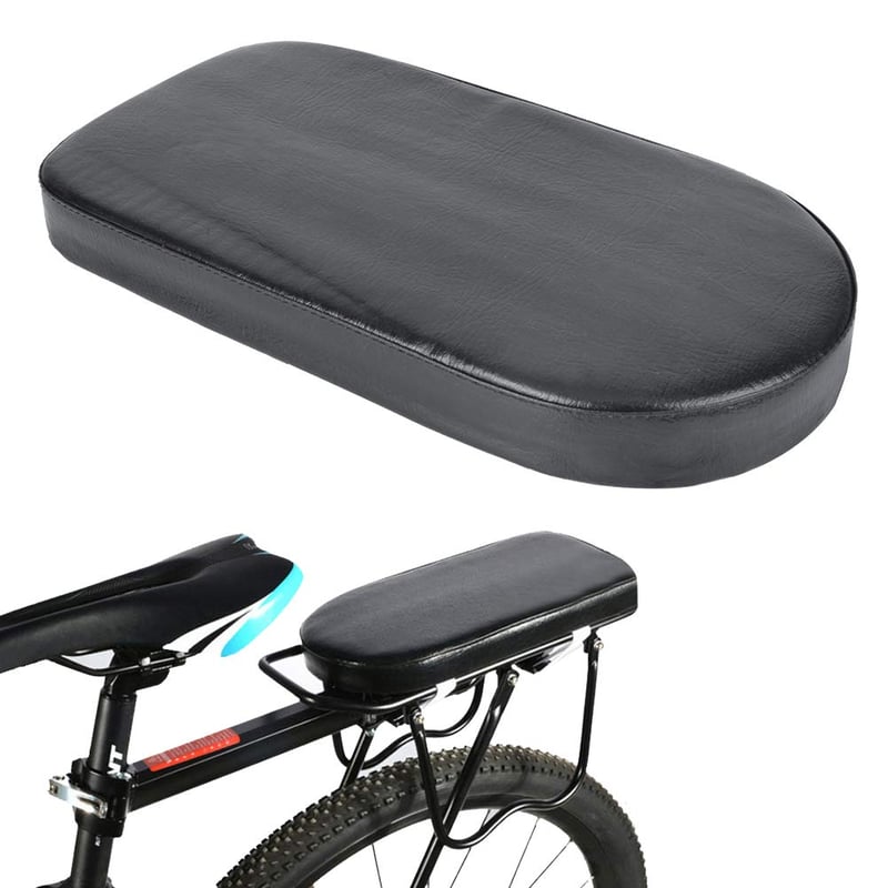 Tissting Zadný nosič na bicykel s vankúšom, PU kožené sedadlo pre pasažiera, čierne — špongia je miestami zdeformovaná (stav: pozri 2. obrázok)