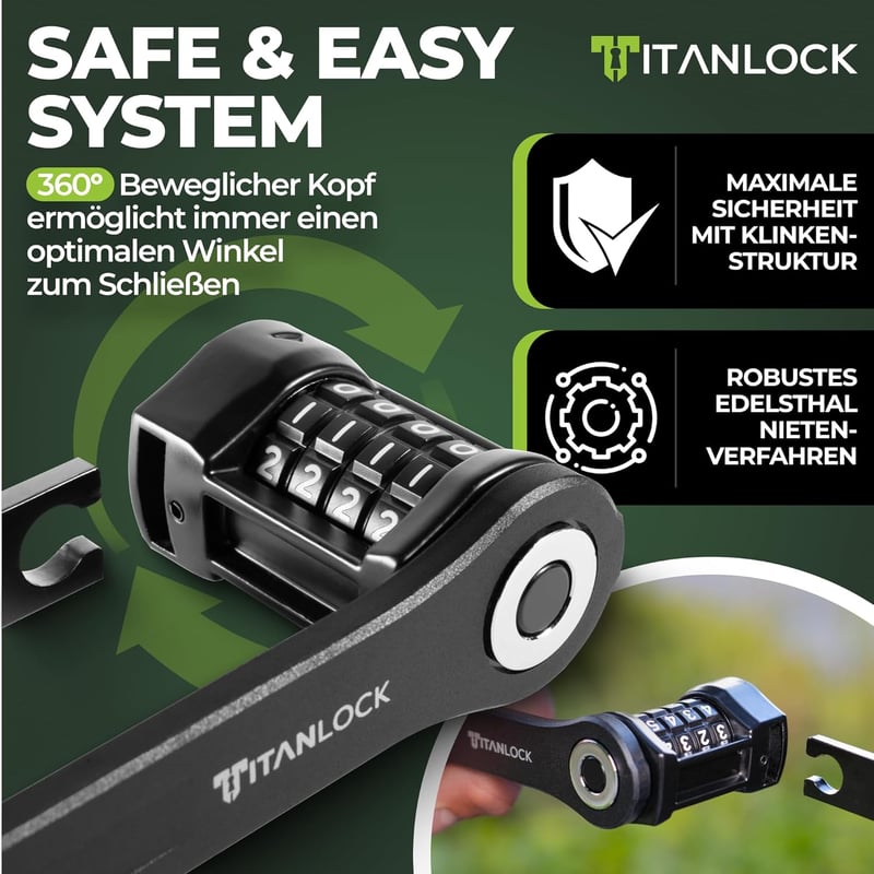 TITANLOCK Összecsukható Kerékpárzár Antitolvaj Kombinációs Biztonsági Lakat