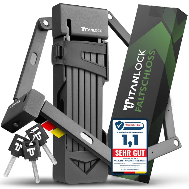 Skladací zámok na bicykel TITANLOCK s certifikáciou ART – nehrdzavejúci bezpečnostný zámok proti krádeži, rýchla montáž, úroveň ochrany 10/10