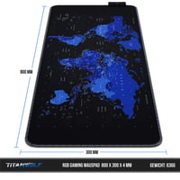 Herná podložka pod myš Titanwolf RGB 800x300 mm XXL LED osvetlenie 7 farieb 4 režimy efektov pogumovaná základňa umývateľná mapa sveta modrá 2
