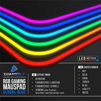 Herná podložka pod myš Titanwolf RGB 800x300 mm XXL LED osvetlenie 7 farieb 4 režimy efektov pogumovaná základňa umývateľná mapa sveta modrá 4