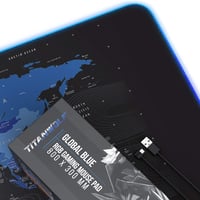 Herná podložka pod myš Titanwolf RGB 800x300 mm XXL LED osvetlenie 7 farieb 4 režimy efektov pogumovaná základňa umývateľná mapa sveta modrá 6