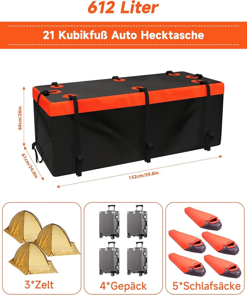 TITECK Vízálló Tetőbox Utazási Táska 60x26x24cm 630L Autóhátulra
