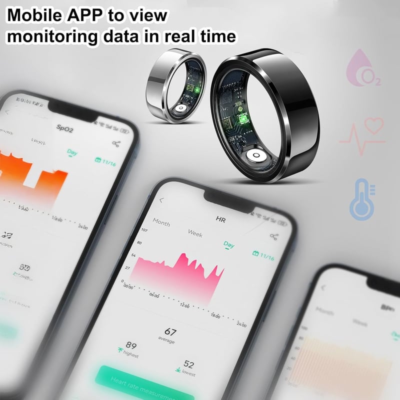 TITKBOW Okos Gyűrű Gesztus Vezérléssel, Fitness Tracker, Kalória Számláló, Vízálló IP68