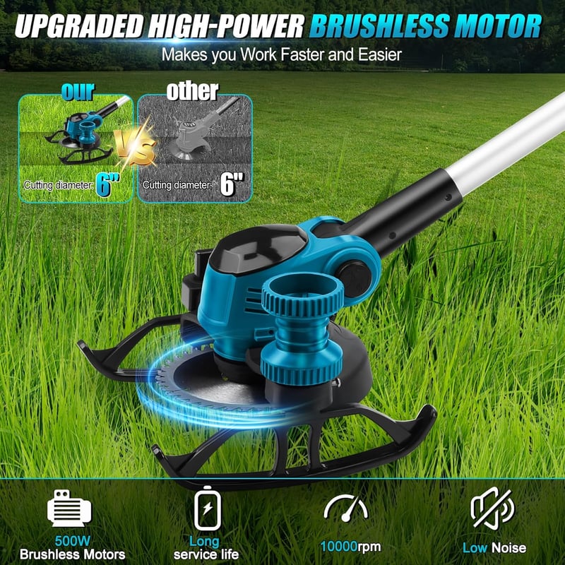 tivekeo 18V Akkus Fűnyíró 2x2000mAh Makita Kompatibilis Kefe Nélküli Motor