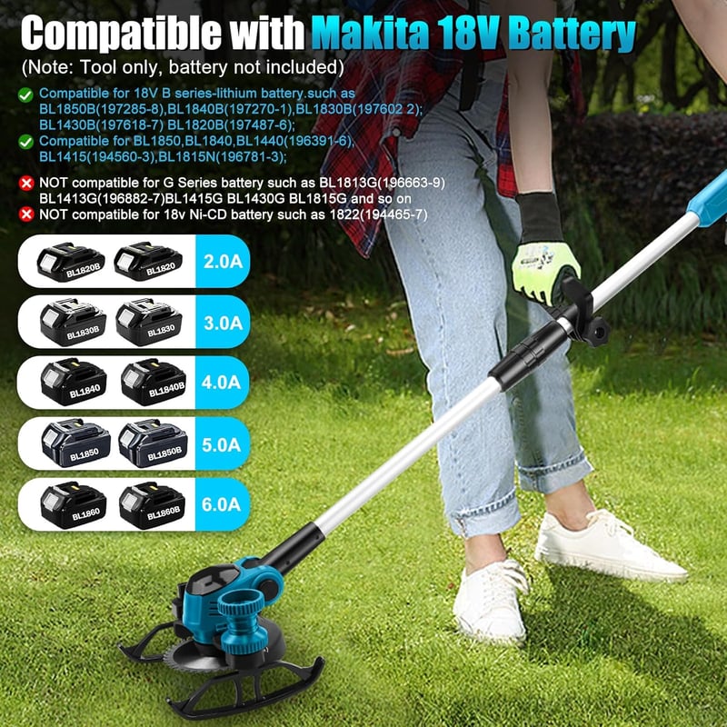 tivekeo 18V Akkus Fűnyíró 2x2000mAh Makita Kompatibilis Kefe Nélküli Motor