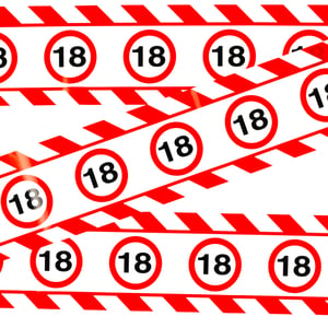 Decorațiune pentru a 18-a aniversare Tiwoca - Bandă de avertizare amuzantă, roșu-alb, cu indicatoare rutiere pentru băieți și fete