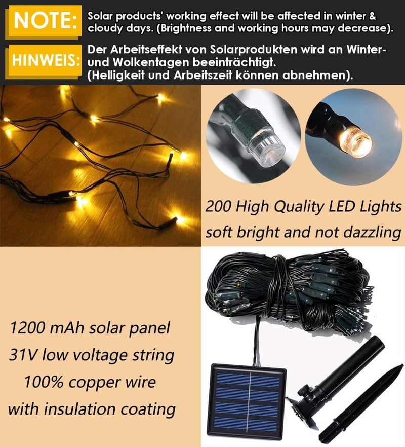 TIYUPA 200 LED-es hálózati fény 3x2m meleg fehér karácsonyfa dekoráció - Modern, White, Copper