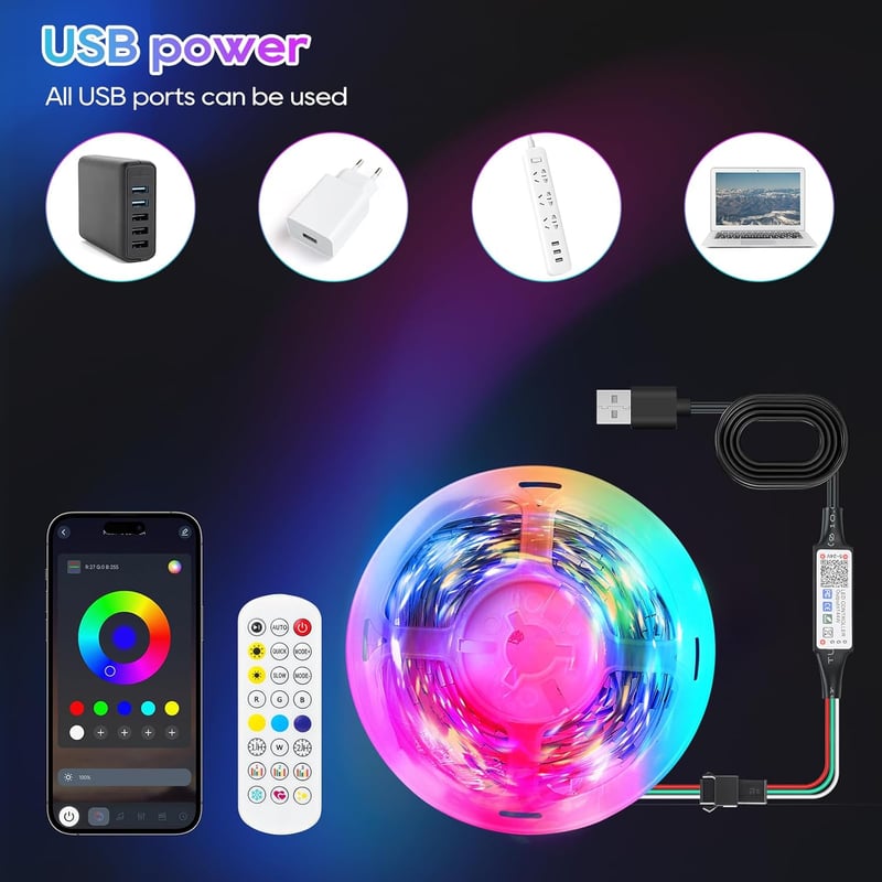 TK99SW RGBIC LED Szalag 2m - Applikációval és Távirányítóval Vezérelhető Háttérvilágítás 40-60 Colos TV-hez, USB LED Dekoráció Zenei Módokka