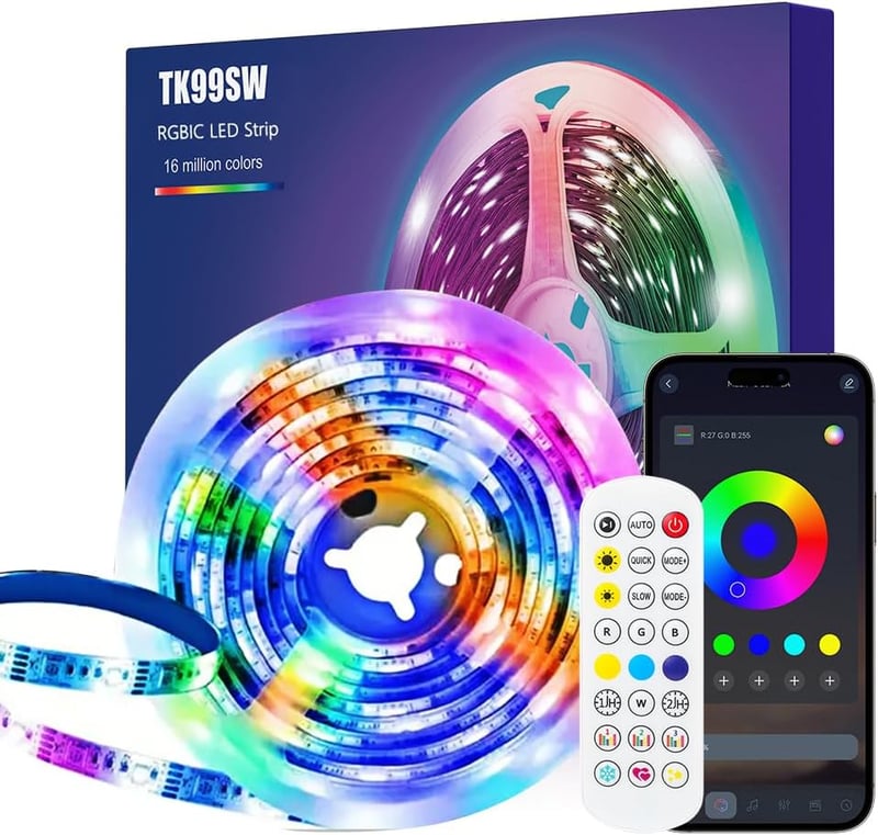 TK99SW RGBIC LED Szalag 2m - Applikációval és Távirányítóval Vezérelhető Háttérvilágítás 40-60 Colos TV-hez, USB LED Dekoráció Zenei Módokka