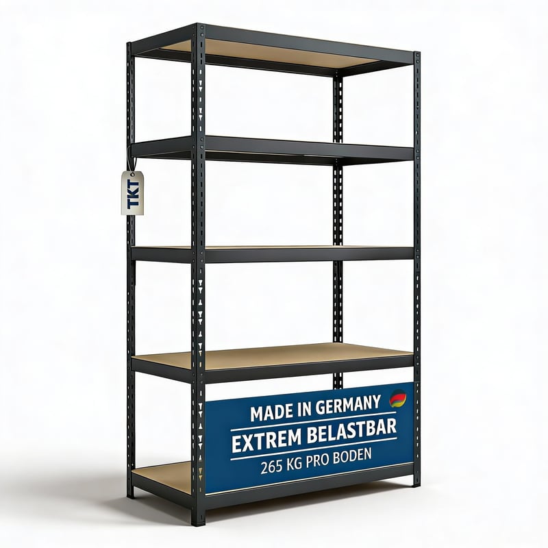 TKT Work System Polcrendszer Fapolcokkal 180x92x46 cm, 265 kg Teherbírás, 5 Polc, Antracit, Műhely és Tárolás