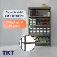 TKT Work System Polcrendszer Fapolcokkal 180x92x46 cm, 265 kg Teherbírás, 5 Polc, Antracit, Műhely és Tárolás 3