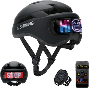 Cască inteligentă pentru bicicletă TMEOIIPY SL029 cu afișaj LED și semnalizator - negru