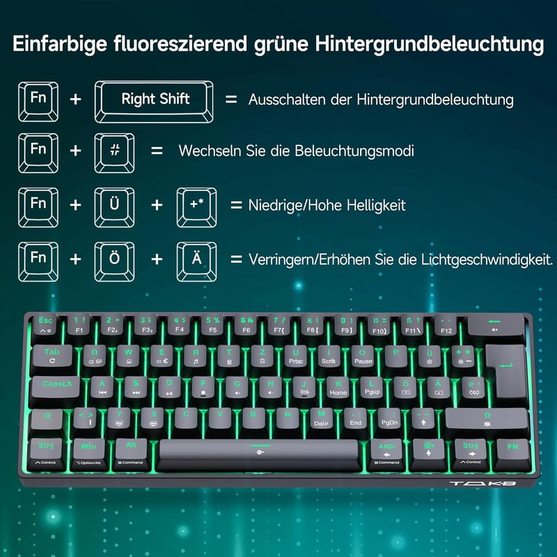 TMKB T61SE Gaming Mechanikus Billentyűzet Német QWERTZ Kék Switch