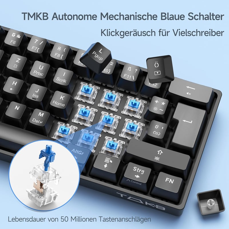 TMKB T61SE Gaming Mechanikus Billentyűzet Német QWERTZ Kék Switch