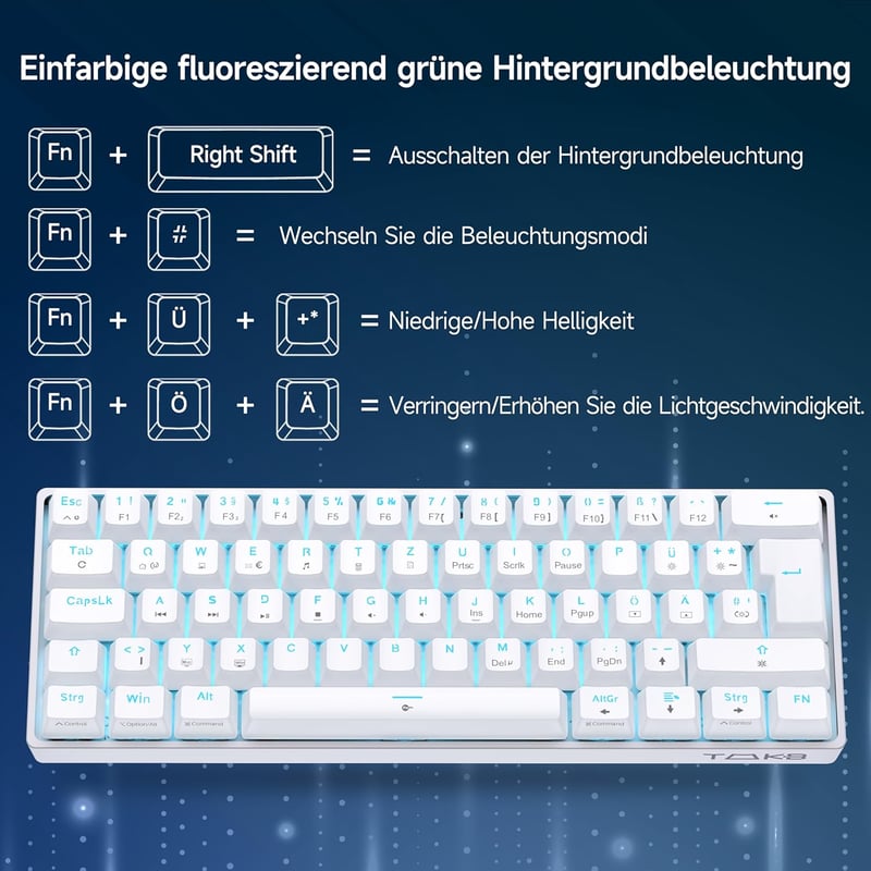TMKB T61SE Gaming Mechanikus Billentyűzet Piros Switch Fehér QWERTZ