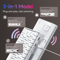 TMKB T63 gaming tipkovnica, 60% kompaktna mehanička bežična tipkovnica sa 63 tipke, Bluetooth/2.4G/USB-C, RGB pozadinsko osvjetljenje, plavi prekidači, bijela 6