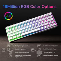 TMKB T63 gaming tipkovnica, 60% kompaktna mehanička bežična tipkovnica sa 63 tipke, Bluetooth/2.4G/USB-C, RGB pozadinsko osvjetljenje, plavi prekidači, bijela 5