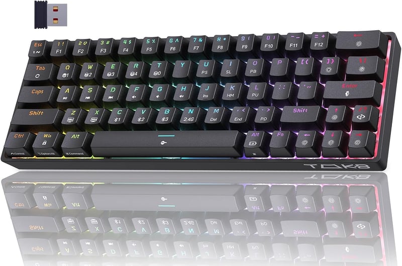 TMKB T63 Mechanikus Gamer Billentyűzet, Vezeték Nélküli, Piros Kapcsolókkal, RGB Háttérvilágítással, 3 Csatlakozási Móddal, Fekete - Interrupteur Rouge, black