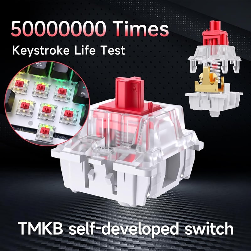 TMKB T63 Mechanikus Gamer Billentyűzet, Vezeték Nélküli, Piros Kapcsolókkal, RGB Háttérvilágítással, 3 Csatlakozási Móddal, Fekete - Interrupteur Rouge, black