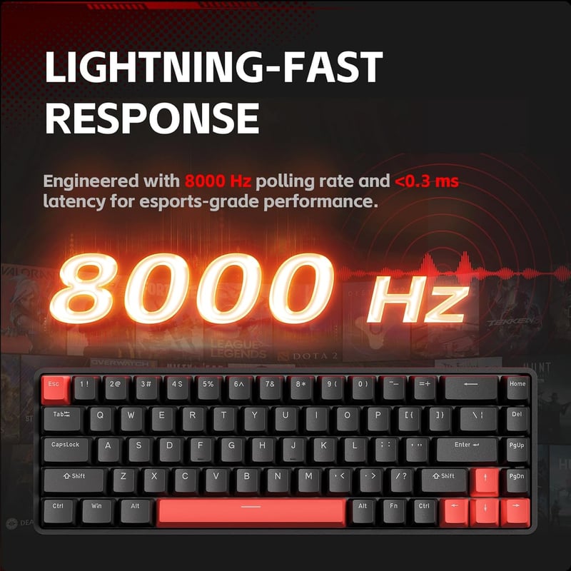 TMKB T68 HE Mechanikus Gamer Billentyűzet Mágneses Kapcsolókkal, RGB Világítással, Kompakt 68 Gombos, Type-C, Windows/Mac/Linux Kompatibilis