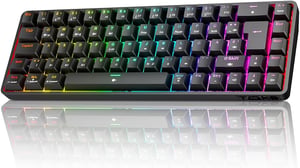 TMKB T68 Kompaktna igraća tipkovnica, 60% Bežična mehanička RGB, Bluetooth/2.4G/USB-C, 68 tipki, Njemački QWERTZ, Linearne crvene tipke