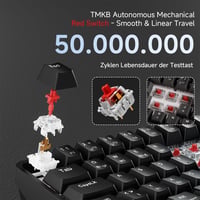 TMKB T68 Kompakt Gamer Billentyűzet, 60% Vezeték Nélküli Mechanikus RGB, Bluetooth/2.4G/USB-C, 68 Gombos, Német QWERTZ, Lineáris Piros Kapcs 6